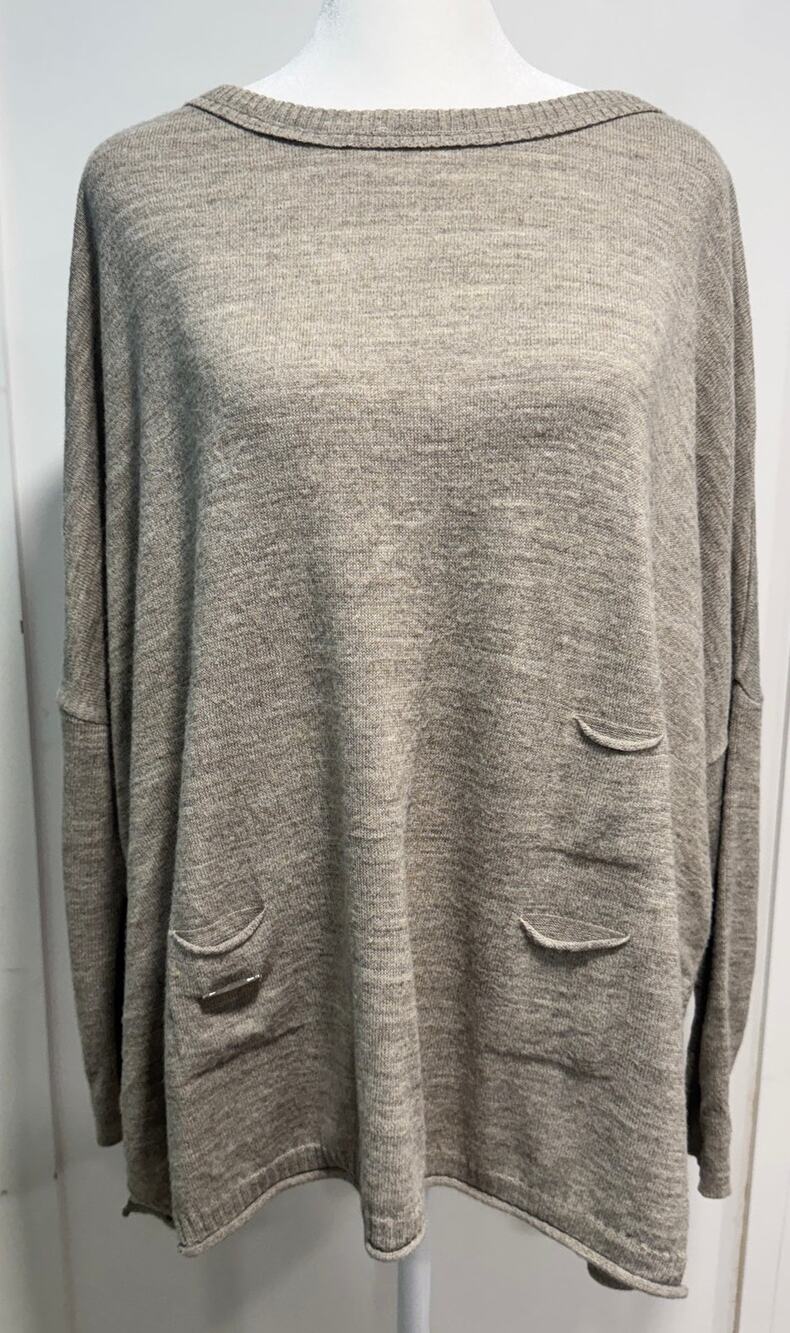 MERSEA Slouchy Lightweight Knit Pocket Sweater Minimalist Crewneck Size P